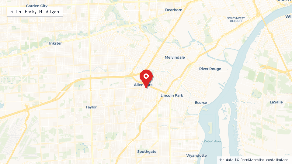 Street map of Allen Park, Michigan with location pin
