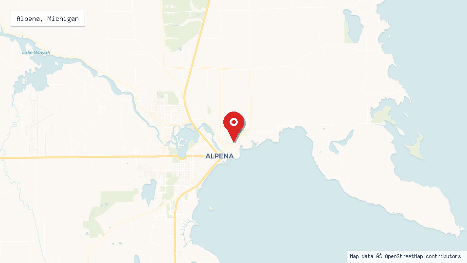 Street map of Alpena, Michigan with location pin