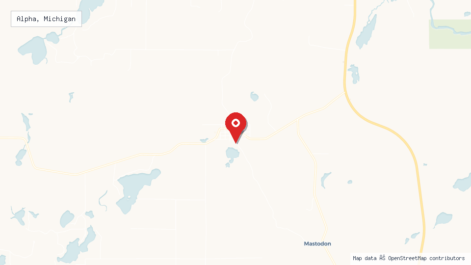 Street map of Alpha, Michigan with location pin