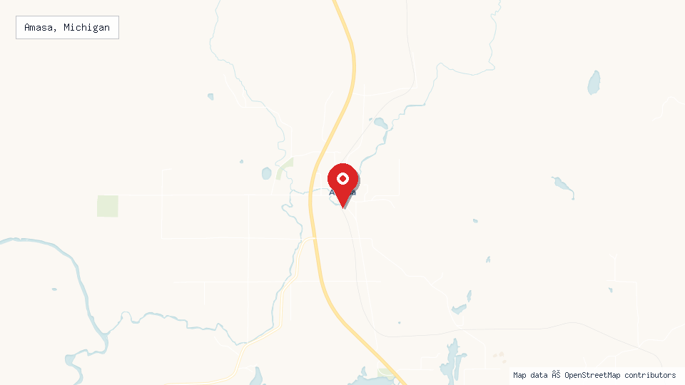 Street map of Amasa, Michigan with location pin