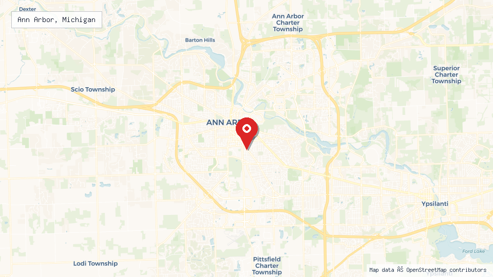 Street map of Ann Arbor, Michigan with location pin