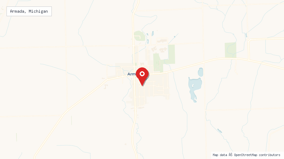 Street map of Armada, Michigan with location pin