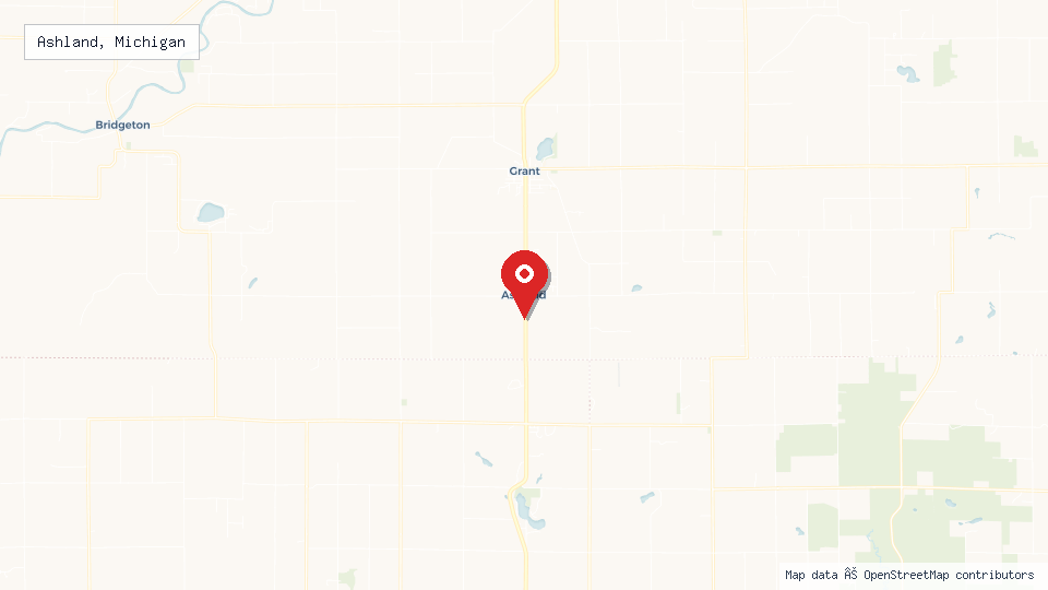 Street map of Ashland, Michigan with location pin