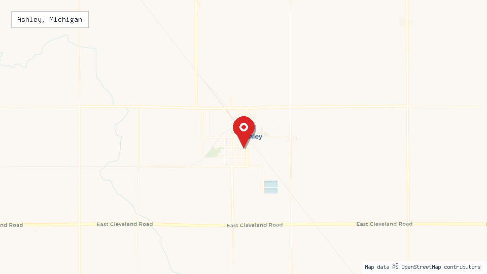 Street map of Ashley, Michigan with location pin