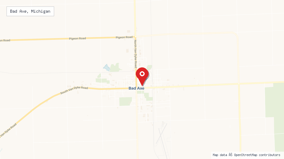 Street map of Bad Axe, Michigan with location pin