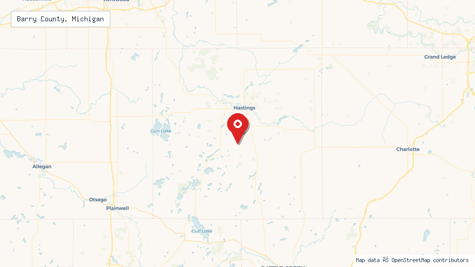 Street map of Barry County, Michigan with location pin