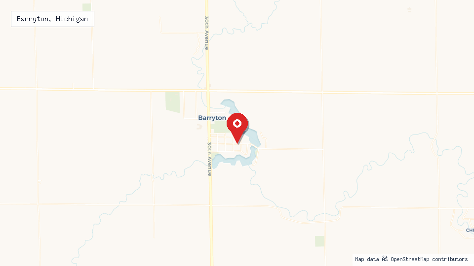 Street map of Barryton, Michigan with location pin