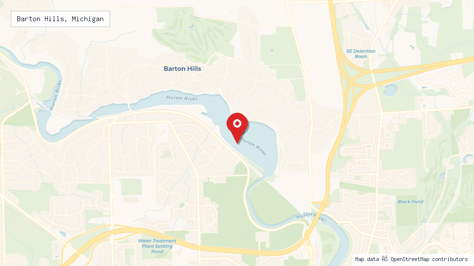 Street map of Barton Hills, Michigan with location pin