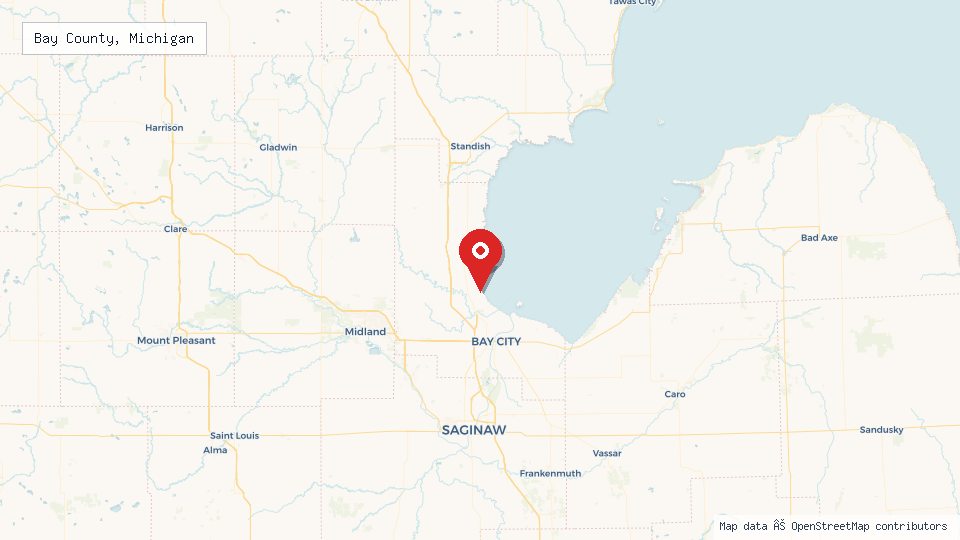 Street map of Bay County, Michigan with location pin