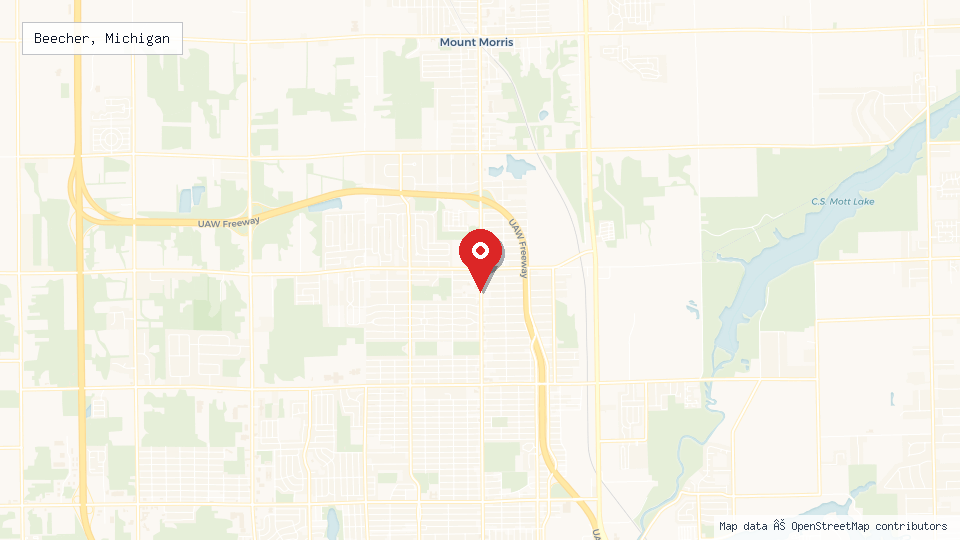Street map of Beecher, Michigan with location pin