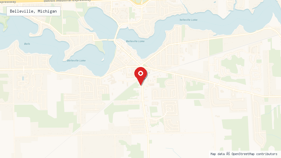 Street map of Belleville, Michigan with location pin