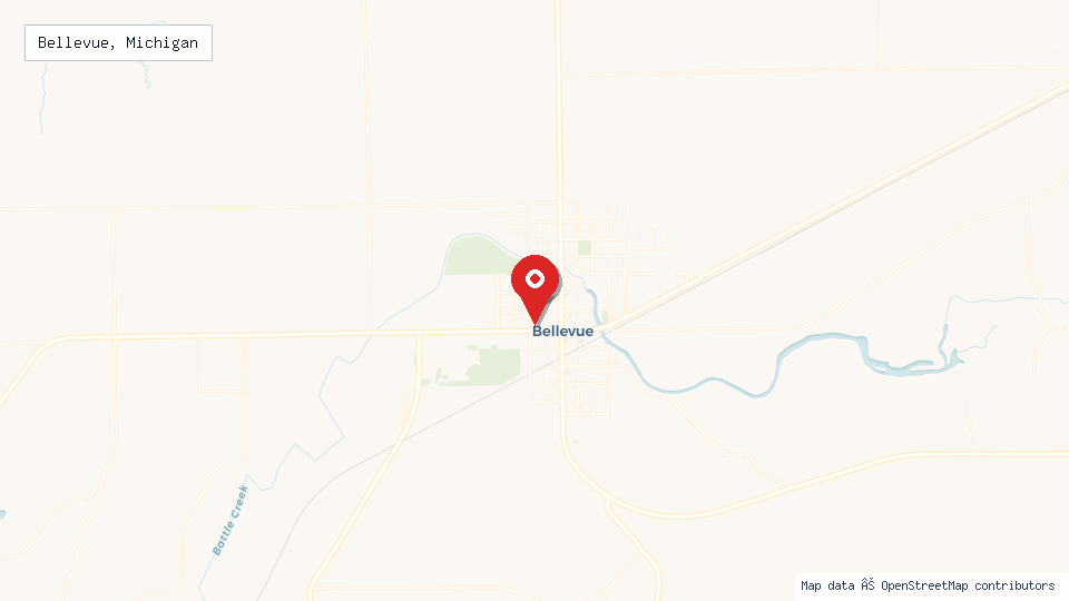 Street map of Bellevue, Michigan with location pin