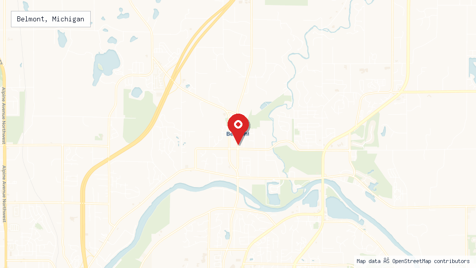 Street map of Belmont, Michigan with location pin