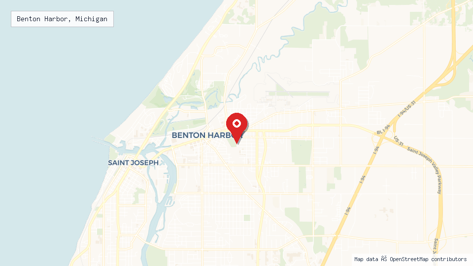 Street map of Benton Harbor, Michigan with location pin