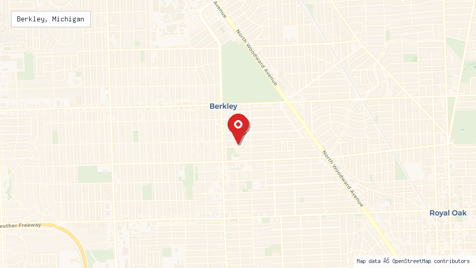 Street map of Berkley, Michigan with location pin