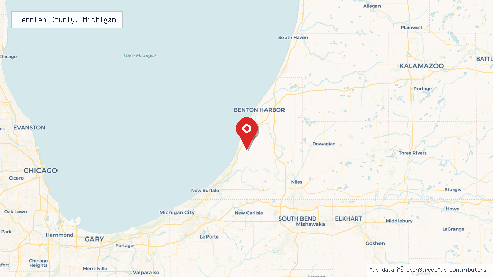 Street map of Berrien County, Michigan with location pin
