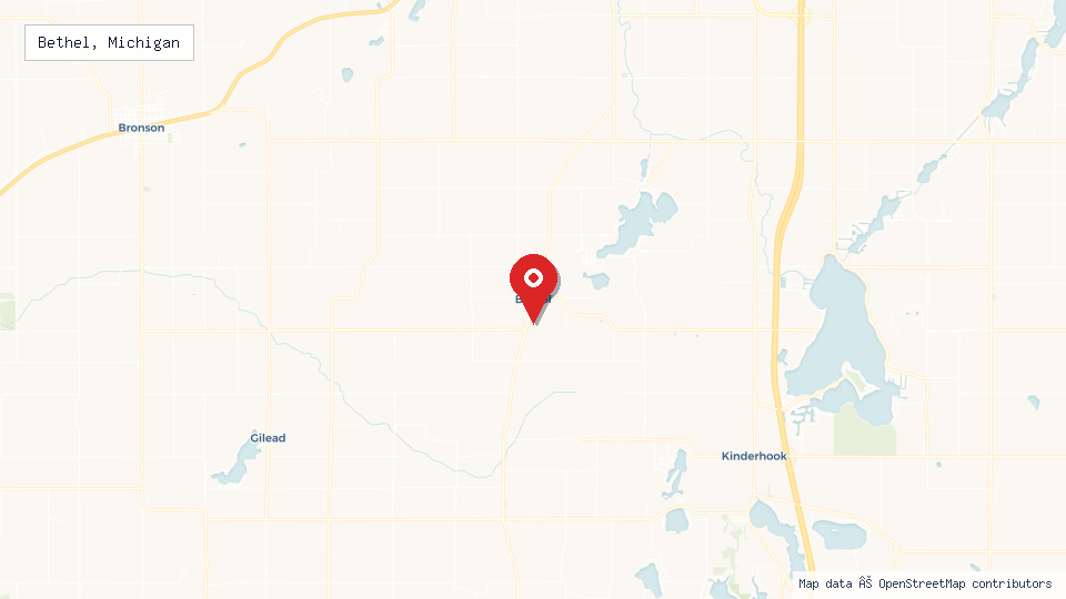 Street map of Bethel, Michigan with location pin