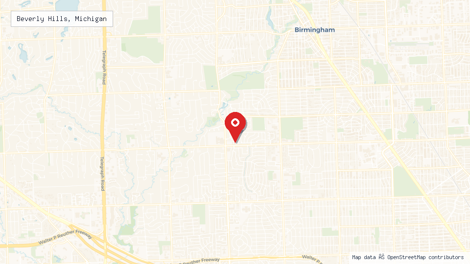 Street map of Beverly Hills, Michigan with location pin