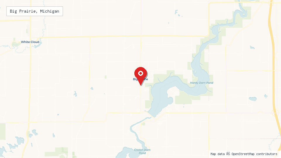Street map of Big Prairie, Michigan with location pin