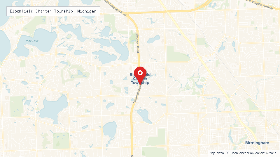 Street map of Bloomfield Charter Township, Michigan with location pin