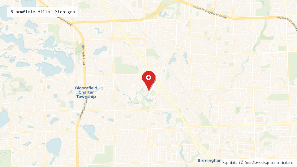 Street map of Bloomfield Hills, Michigan with location pin