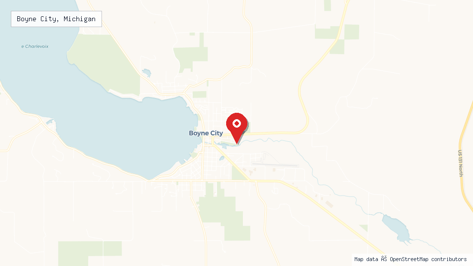 Street map of Boyne City, Michigan with location pin