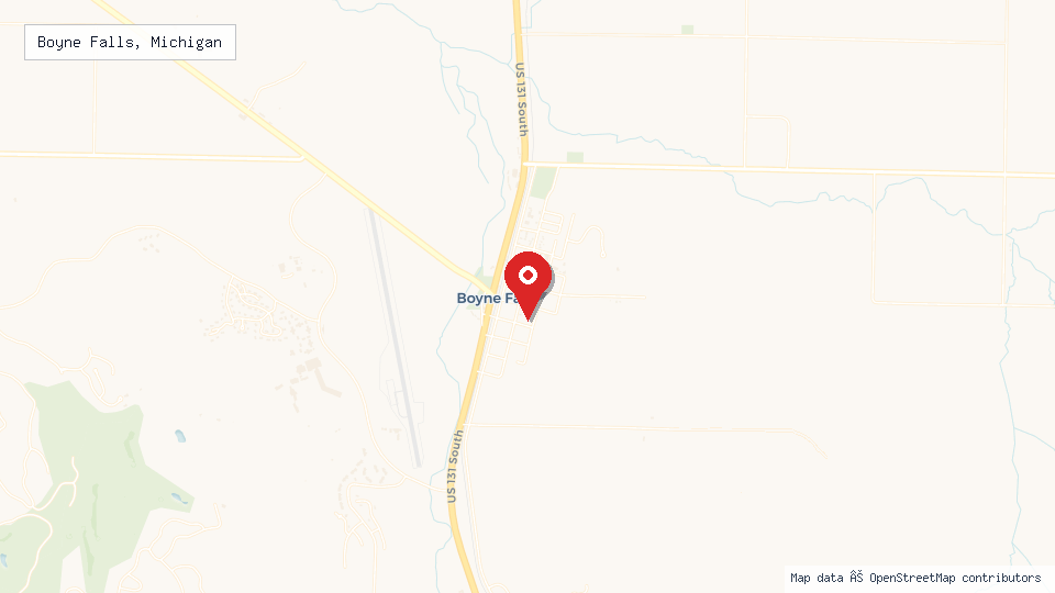 Street map of Boyne Falls, Michigan with location pin