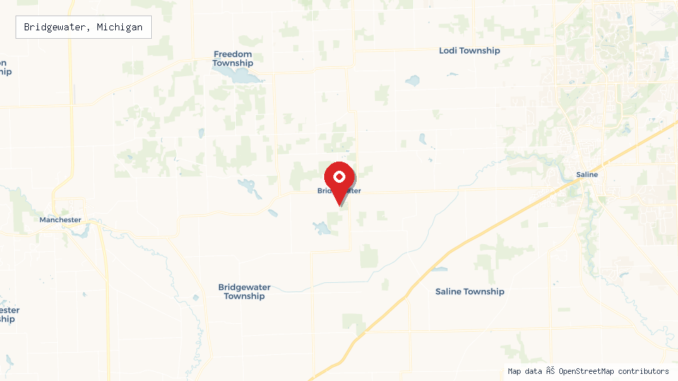 Street map of Bridgewater, Michigan with location pin