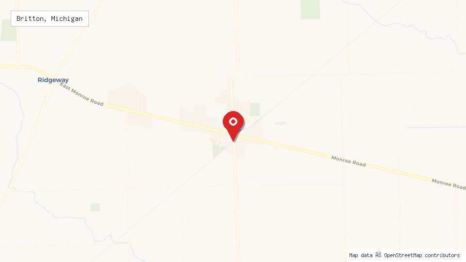 Street map of Britton, Michigan with location pin