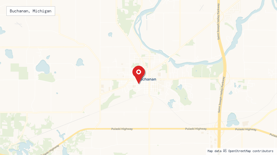 Street map of Buchanan, Michigan with location pin