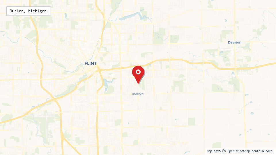 Street map of Burton, Michigan with location pin