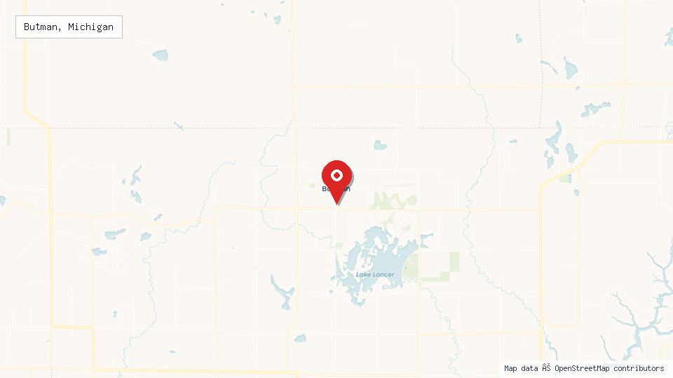 Street map of Butman, Michigan with location pin