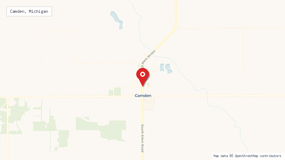 Street map of Camden, Michigan with location pin