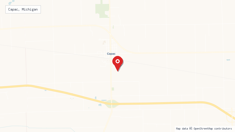 Street map of Capac, Michigan with location pin