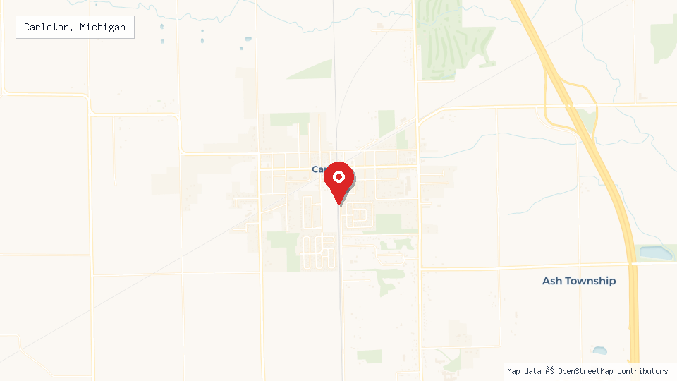 Street map of Carleton, Michigan with location pin