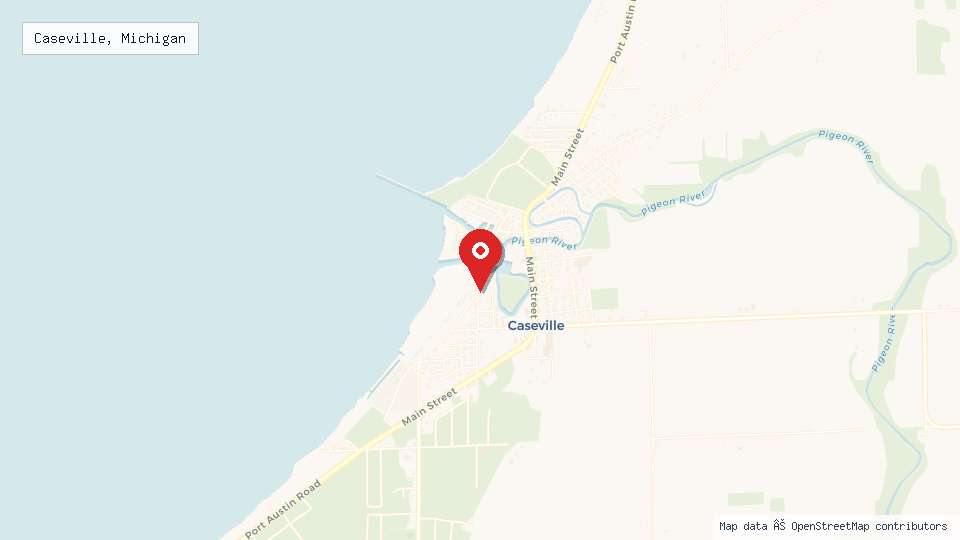 Street map of Caseville, Michigan with location pin