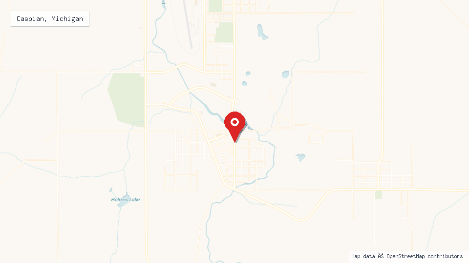 Street map of Caspian, Michigan with location pin