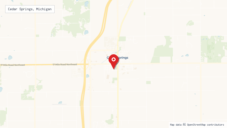 Street map of Cedar Springs, Michigan with location pin