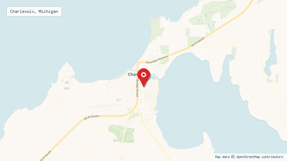 Street map of Charlevoix, Michigan with location pin