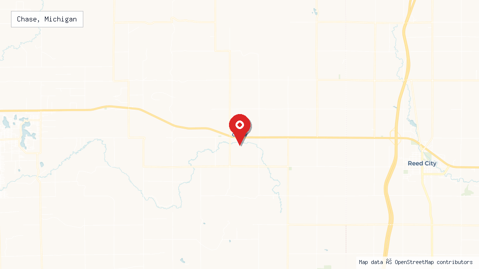 Street map of Chase, Michigan with location pin