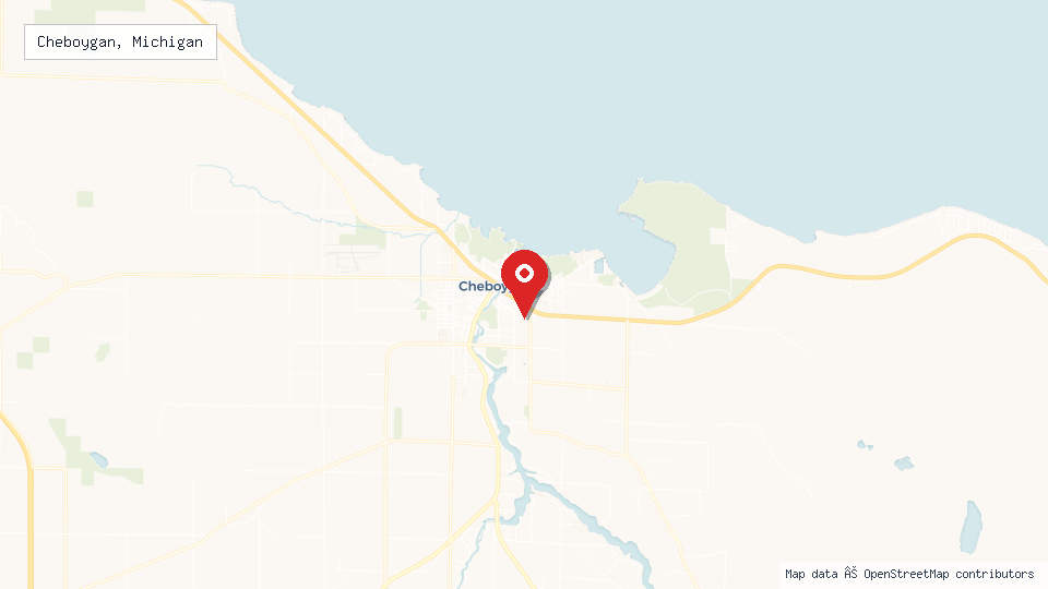 Street map of Cheboygan, Michigan with location pin