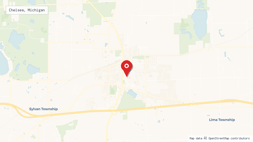 Street map of Chelsea, Michigan with location pin
