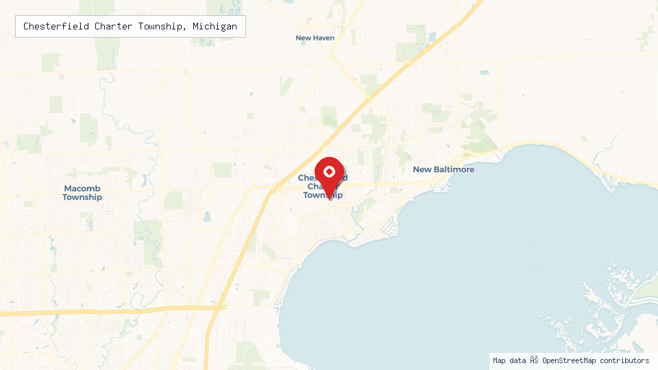 Street map of Chesterfield Charter Township, Michigan with location pin