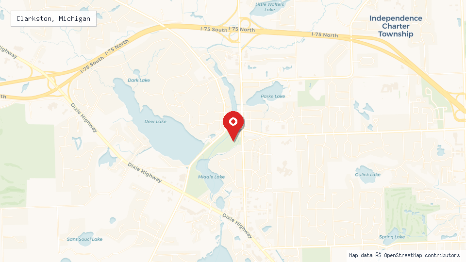 Street map of Clarkston, Michigan with location pin