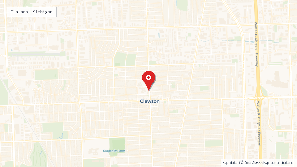 Street map of Clawson, Michigan with location pin