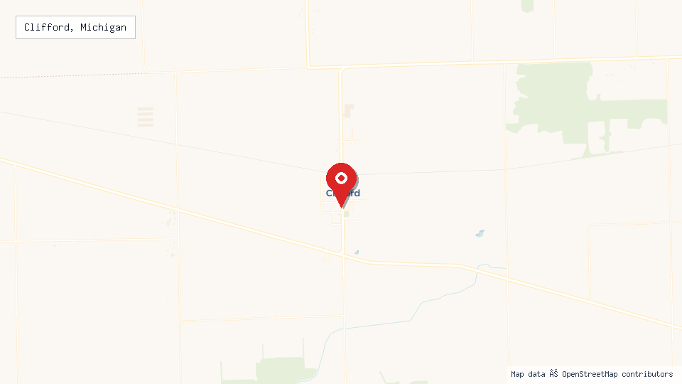 Street map of Clifford, Michigan with location pin