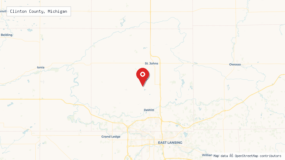 Street map of Clinton County, Michigan with location pin