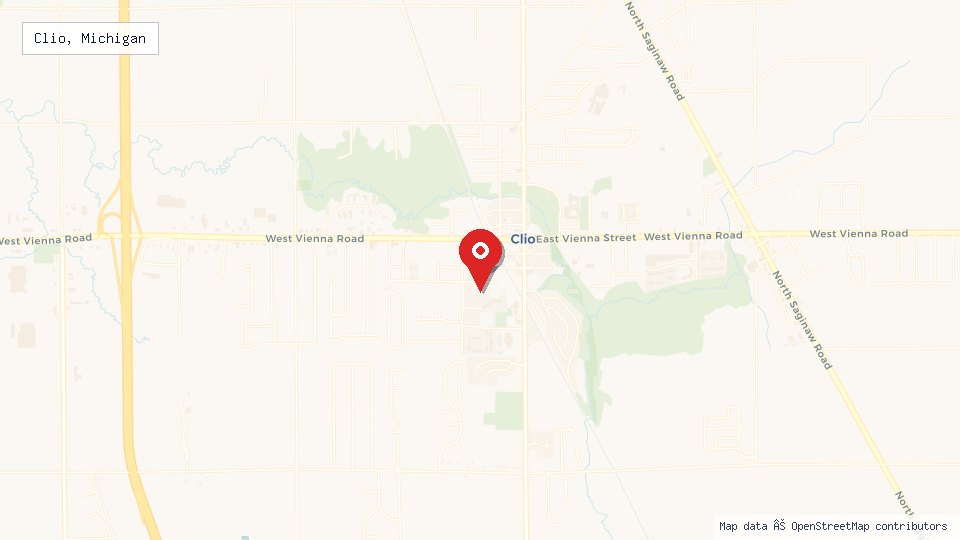 Street map of Clio, Michigan with location pin