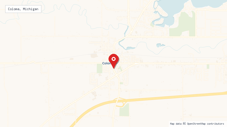 Street map of Coloma, Michigan with location pin