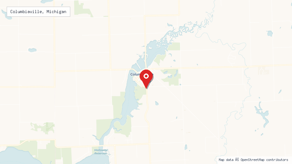 Street map of Columbiaville, Michigan with location pin